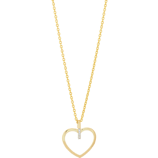 Siersbøl 14kt. guldhjerte med diamant på i alt 0.02ct W/SI og forgyldt kæde