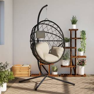 hængestol på stativ rattan og stål beige