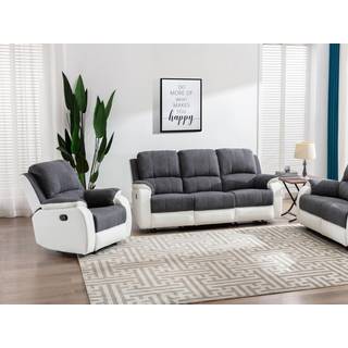 3-personers sofa og lænestol i mikrofiber og kunstlæder i grå og hvid BRODY