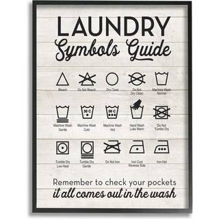 Stupell Home Decor Collection vaskeri Symboler Guide Typografi Framed Giclee Texturized Art