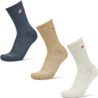 New Balance Patch Logo Tre Pak Ribstrømper Hvid/Beige/Blå