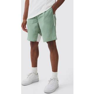 Mens Elasticated Waist Side Stripe Shell Shorts In Sage