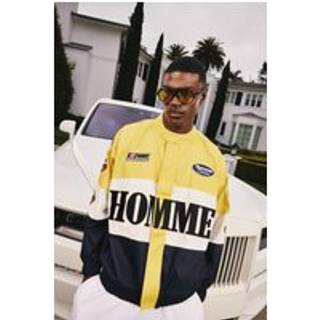 Mens Oversized Homme Twill Moto Jacket In Yellow