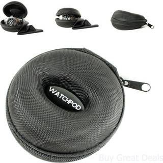 WatchPod Travel Watch Case | Enkelt urboks m/lynl?s til opbevaring | Pationeret rund b?rbar ur til rejser | Passer til alle armb?ndsure og smarte