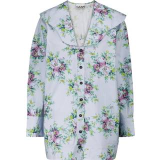 Ganni Floral cotton poplin blouse - blue - XS