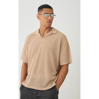 Mens Stone Oversized Boxy Textured Short Sleeve Polo