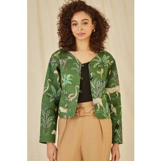 Yumi Yumi Green Reversible Cotton Cropped Quilted Jacket