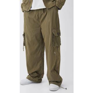 Mens Tall Crinkle Nylon Cargo Parachute Trousers In Khaki
