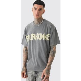 Mens Charcoal Tall Oversized Washed Pour Homme Print T-shirt