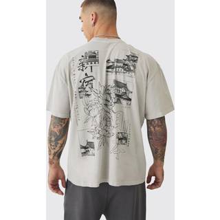 Mens Stone Oversized Stencil Back Graphic T-shirt