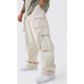 Mens Stone Fixed Waist Washed Baggy Cargo Trouser