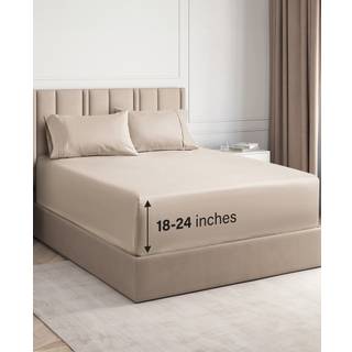 Ekstra Deep Pocket Queen Sheets - 4 stykker åndbar og kølebeddeplader - Hotel Luxury Bed Sheet - Soft Wrinkle Free & Comfy - let passer til ekstr