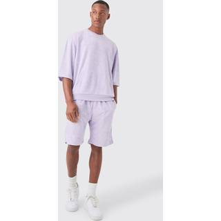 Mens Lilac Short Sleeve Oversized Boxy Towelling Sweat Short Tracksuit