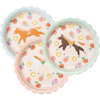 6 stk. farverige Paptallerkener med hestemotiv, 18 cm, mixfarver