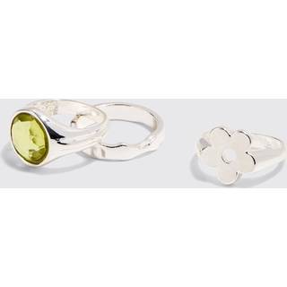 Mens 3 Pack Gem And Graphic Rings In Silver