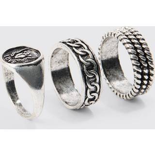 Mens 3 Pack Embossed Rings In Silver