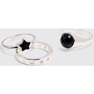 Mens 3 Pack Star Graphic Rings In Silver