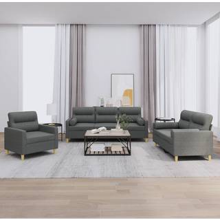 Sofasæt 3 Dele Stof - Mørkegrå / med puder