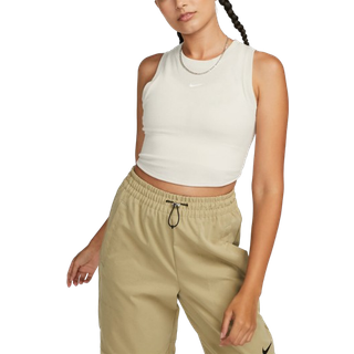 Tank top Nike Sportswear Essentials Women&#39;s Ribbed Cropped Tank Lt Orewood Brn/ Sail L - Sail - L
