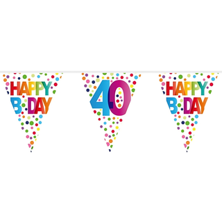 Farbenfrohe Happy B-Day 40 Wimpelgirlande 10m