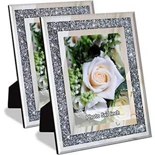 Allartonly Crush Diamond Mirror Photo Frame in Bling Sparkle Crystal Silver Glass Finish til billedst?rrelse 5x7 tommer pakke med 2 stykke bord T