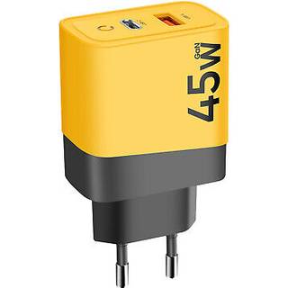 Tactical Microgrid GaN 45W vægoplader - PD3.0 USB-C, QC3.0 USB-A - Gul