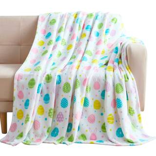 P?ske?g Velvet Bunny fleece kast t?ppe: farverig dekorativt bl?dt hyggeligt tryk til aqua gr?n lyser?d lilla gul hvid overdimensioneret 50 """" x 7