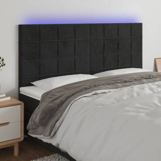 sengegavl med LED-lys 200x5x118/128 cm fløjl sort