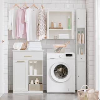 SoBuy Vaskemaskineskab BZR66-W, Hvidt Opbevaringsskab med Hylde