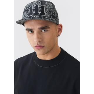 Mens Embroidered Bandana Print Snapback In Black