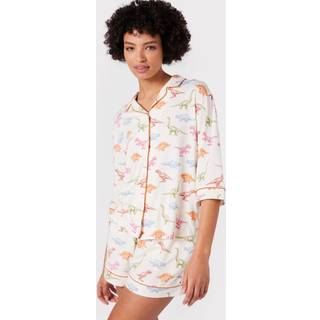 Chelsea Peers Chelsea Peers White Short Pyjamas Dinosaur Print Long Pyjama Set