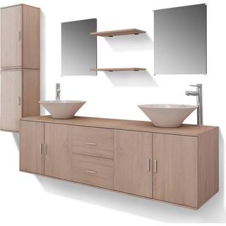 badeværelsesmøbelsæt inkl. håndvaske med vandhane 11 dele beige