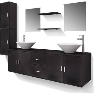 badeværelsesmøbelsæt inkl. håndvaske med vandhane 11 dele sort