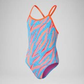 Speedo badedragt til piger - Allover Digital V-Back - Blå/orange