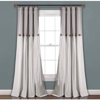 Frodig indretning linned knap vindue gardin panel single 40 """" w x 84 """" l gr? & hvid - landgardiner - rustik indretning - farveblok moderne bond