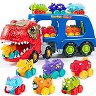 Joyin dinosaur lastbil leget?j til b?rn b?rn leget?j drenge alder 3 4 5 dinosaur bil b?rer lastbil leget?j med 6 dinosaur figurer gummi biler k?r