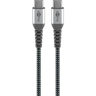 USB-C 2.0 til USB-C lade- og datakabel, tekstil, sort/grå, 2m
