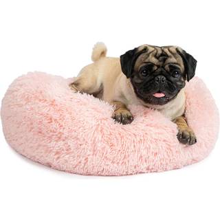 Bedste k?ledyrsartikler Rund donut-hundeseng med plys i imiteret pelsstof, beroligende anti-angstpude til indend?rs k?ledyr Skridsikker base Bl?d