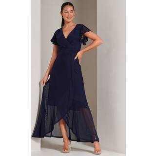 Jolie Moi Jolie Moi Blue Racquell Plain Frill Mesh Maxi Dress