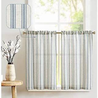 Jinchan Linen Kitchen Gardiner Stribede niveau gardiner 36 tommer caf? gardiner bondeg?rd sm? gardiner afbalanceret stribe halv vindue gardiner l