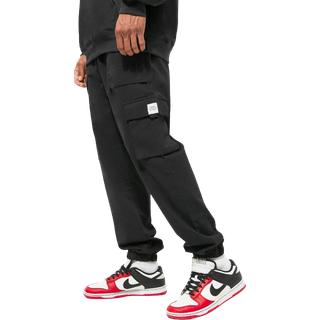 Mens Black Elasticated Waist Slim Fit Buckle Cargo Trouser