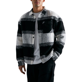 Mens Black Extreme Heavy Brushed Check Boxy Overshirt