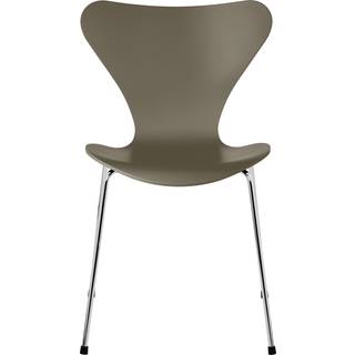Fritz Hansen - Series 7 stol 3107 bøgefiner stålstel krom olive green - Arne Jacobsen - Grøn - Metal/Træ