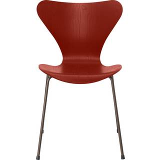 Fritz Hansen - Series 7 stol 3107 farvet askefiner stålstel brun bronze venetian red - Spisebordsstole - Arne Jacobsen - RØD - Metal/Træ