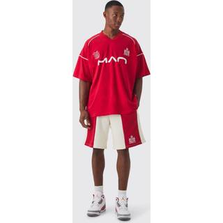 Mens Red Oversized Man Raglan Football T-shirt & Panelled Short Set