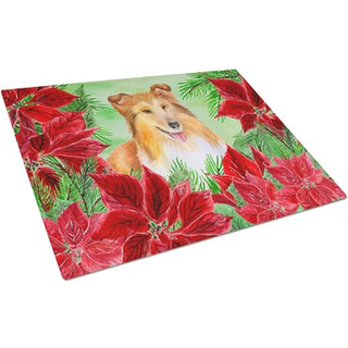 Caroline's Treasures CK1367LCB Sheltie Poinsettas Glasskærebord Stort dekorativt tempereret glas Køkkenskæring og serveringsplade Stor i stor stø