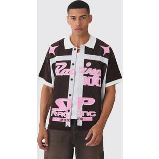 Mens Chocolate Boxy Oversized Moto Racing Knitted Shirt