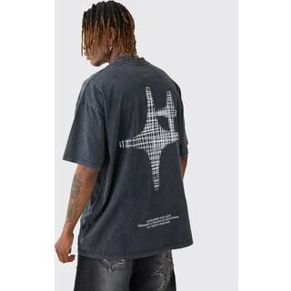 Mens Charcoal Tall Oversized Extended Neck Acid Wash Print T-shirt