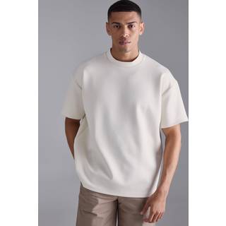 Mens Ecru Oversized Extended Neck Scuba T-shirt