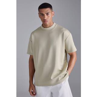 Mens Khaki Oversized Extended Neck Scuba T-shirt